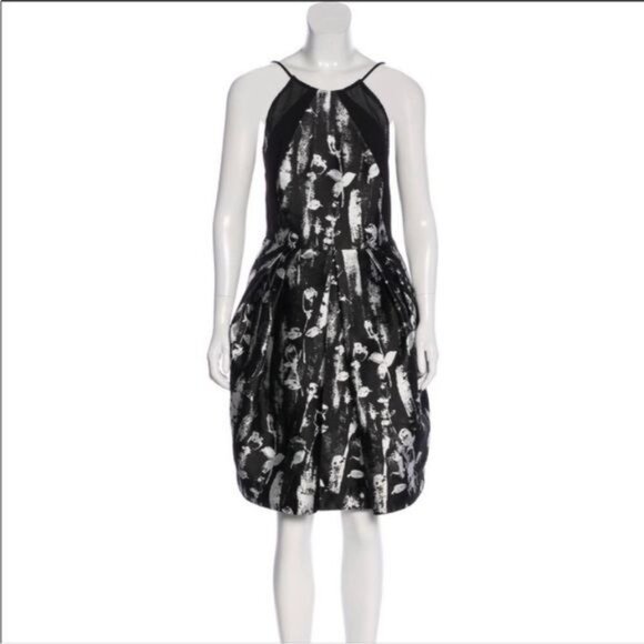 CARMEN MARC VALVO  Sleeveless black and silver abstract print Dress 12 - Picture 1 of 9